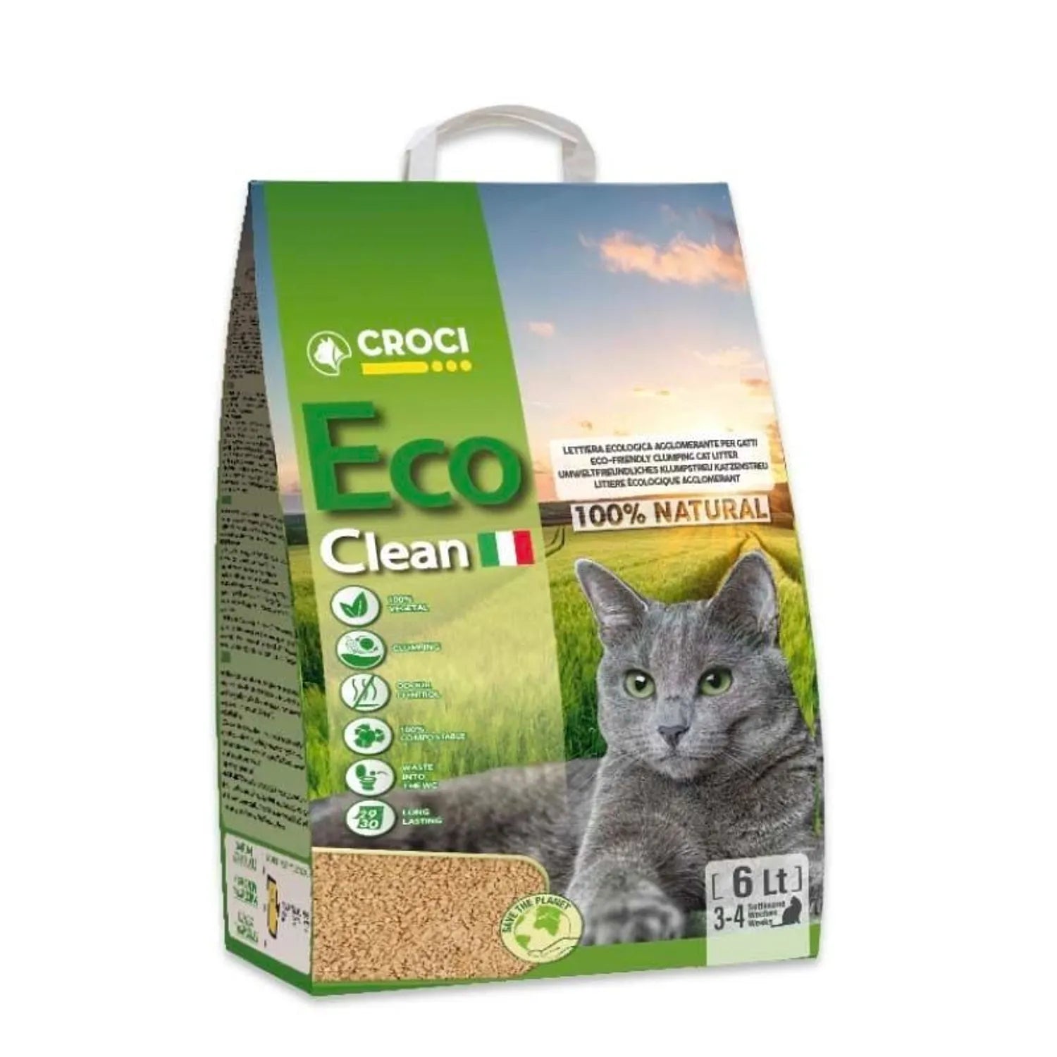 Litière végétale agglomérante pour chat - Croci Eco Clean