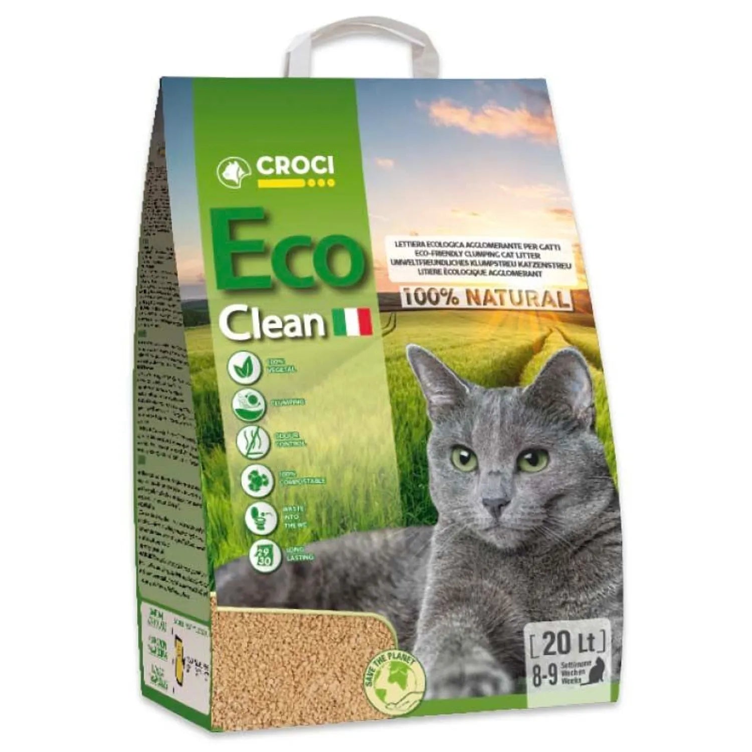 Litière végétale agglomérante pour chat - Croci Eco Clean